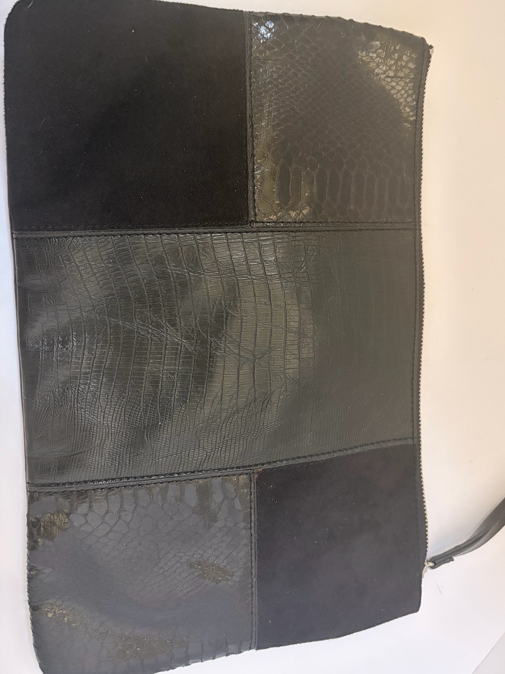 Patchwork Black Leather & Suede Wristlet Clutch